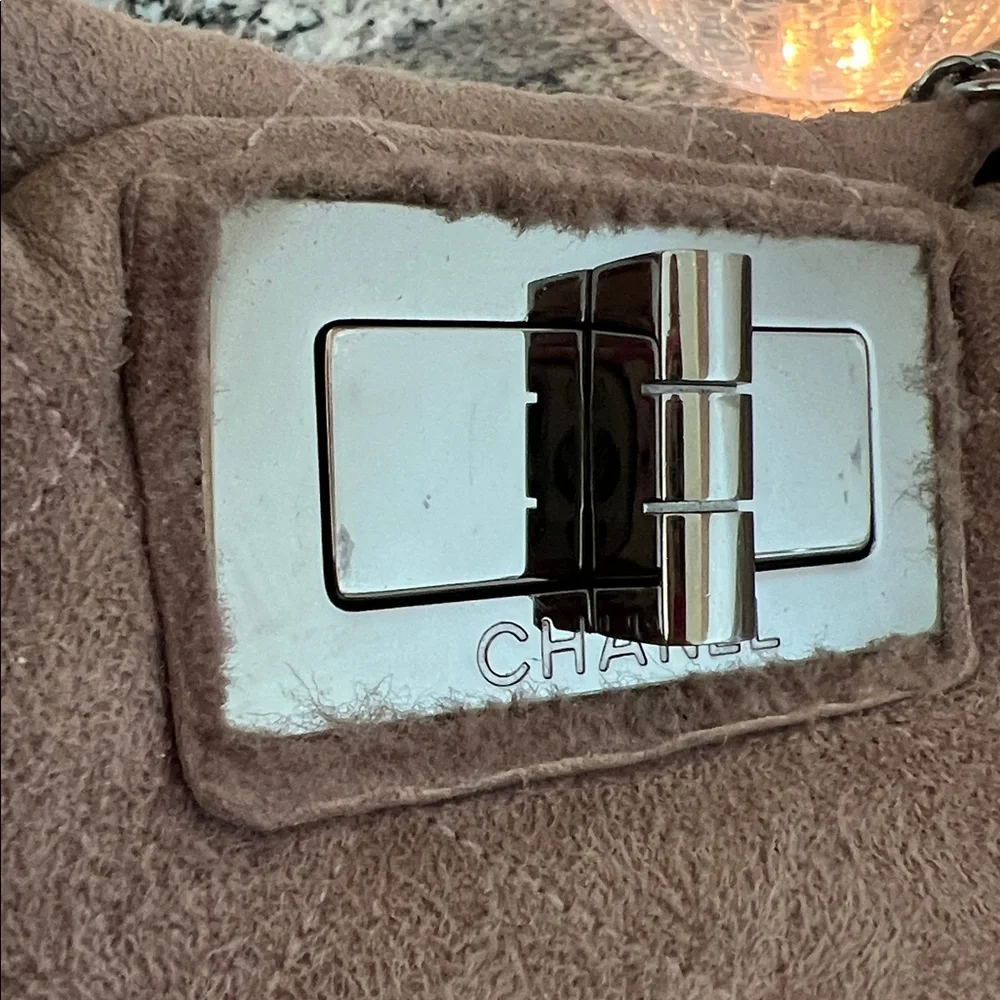 CHANEL Shearling and Lavender Suede Mademoiselle Purse